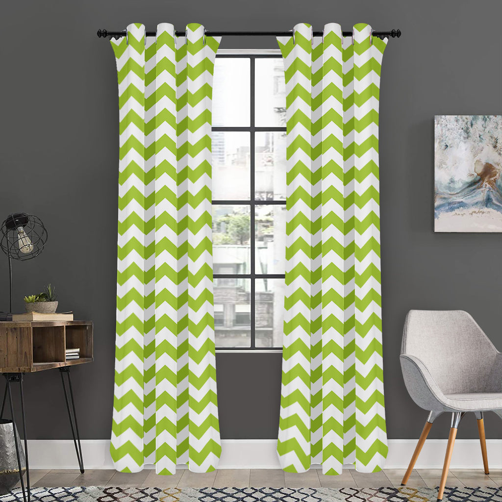 Lime Green And White Chevron Print Curtain