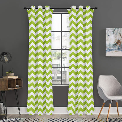 Lime Green And White Chevron Print Curtain