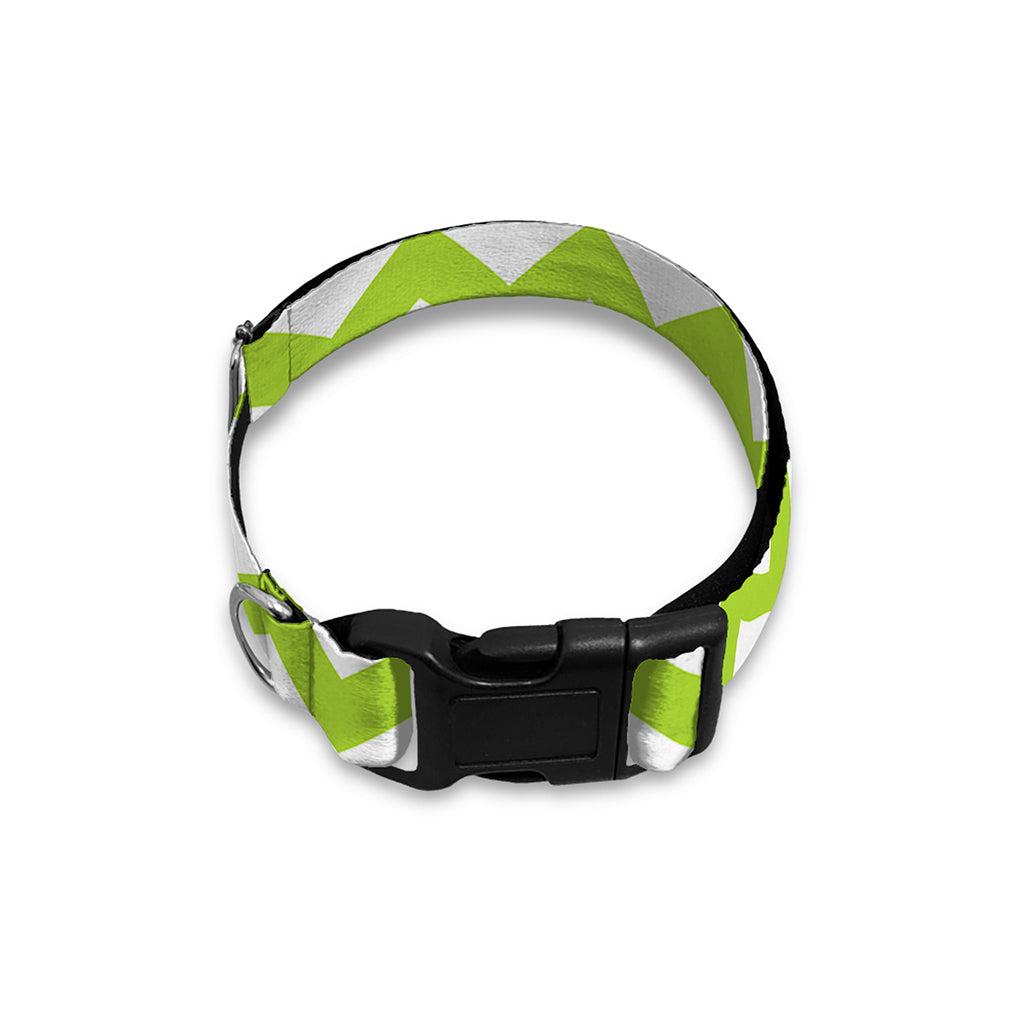 Lime Green And White Chevron Print Dog Collar