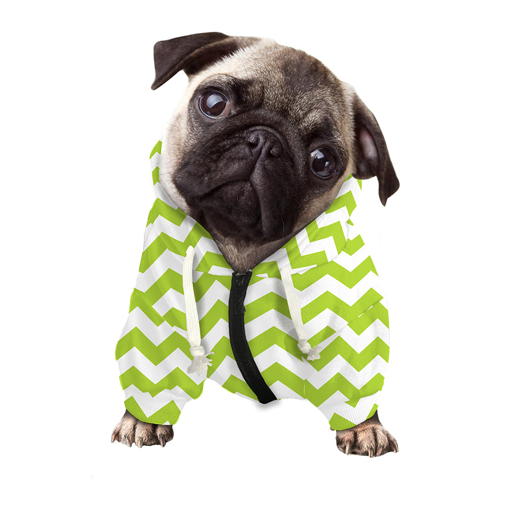 Lime Green And White Chevron Print Dog Zip Up Hoodie