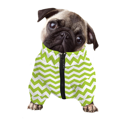 Lime Green And White Chevron Print Dog Zip Up Jacket