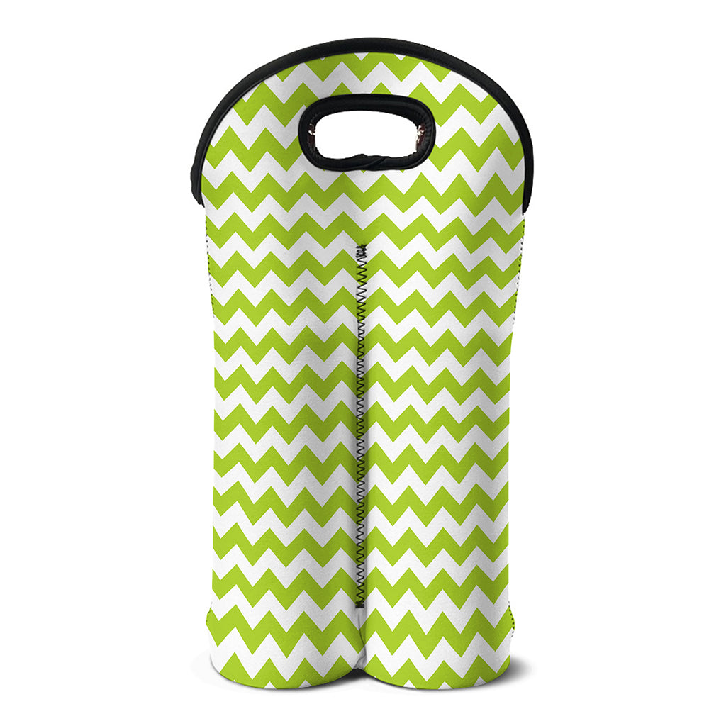 Lime Green And White Chevron Print Double Neoprene Wine Tote