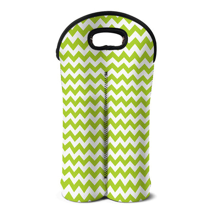 Lime Green And White Chevron Print Double Neoprene Wine Tote