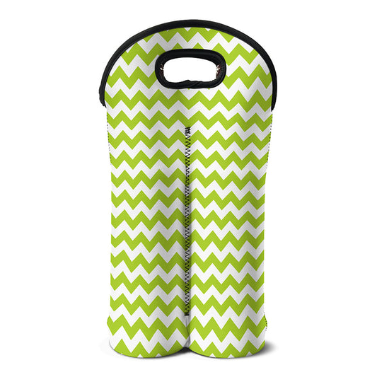 Lime Green And White Chevron Print Double Neoprene Wine Tote