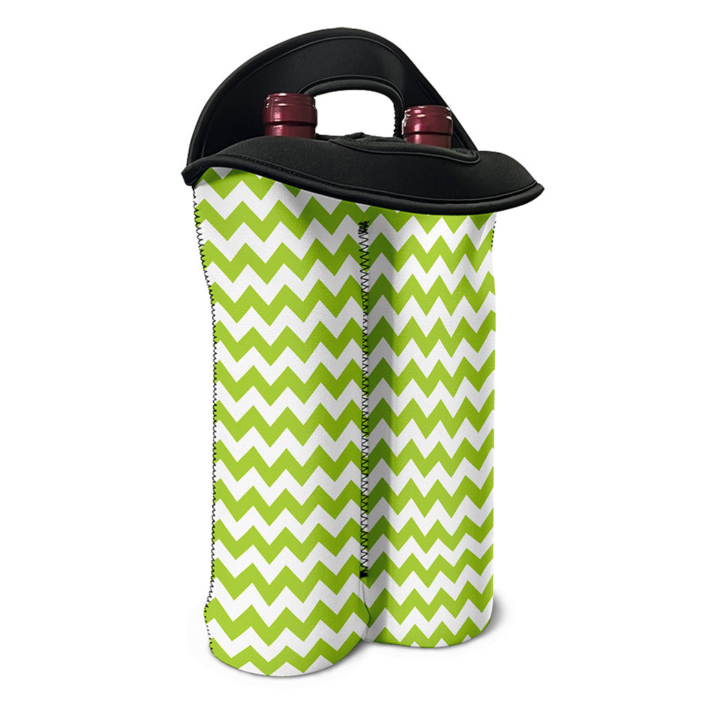 Lime Green And White Chevron Print Double Neoprene Wine Tote