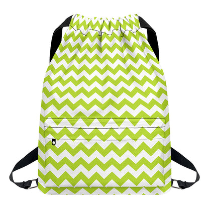Lime Green And White Chevron Print Drawstring Backpack