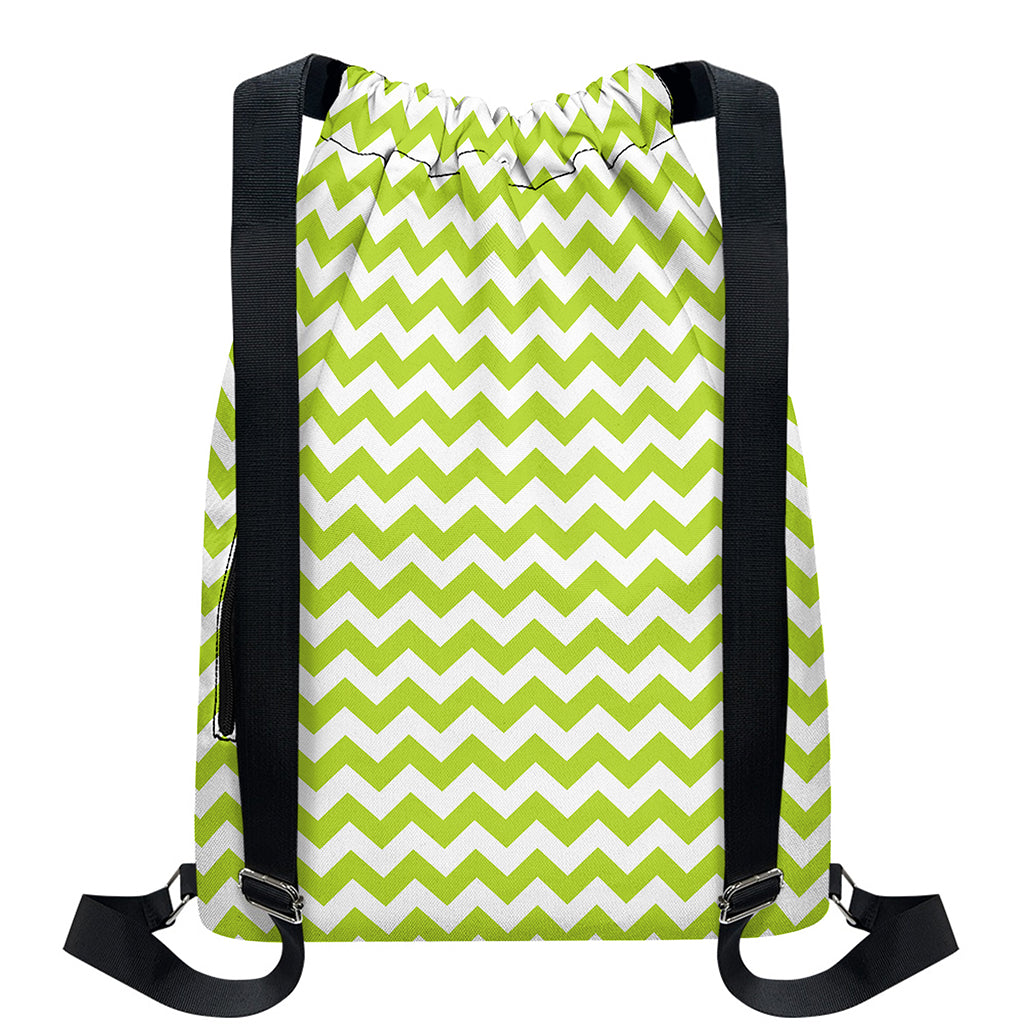 Lime Green And White Chevron Print Drawstring Backpack