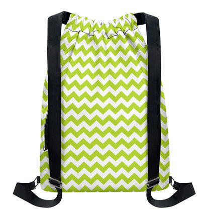 Lime Green And White Chevron Print Drawstring Backpack