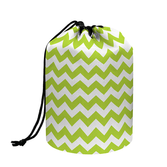 Lime Green And White Chevron Print Drawstring Makeup Bag