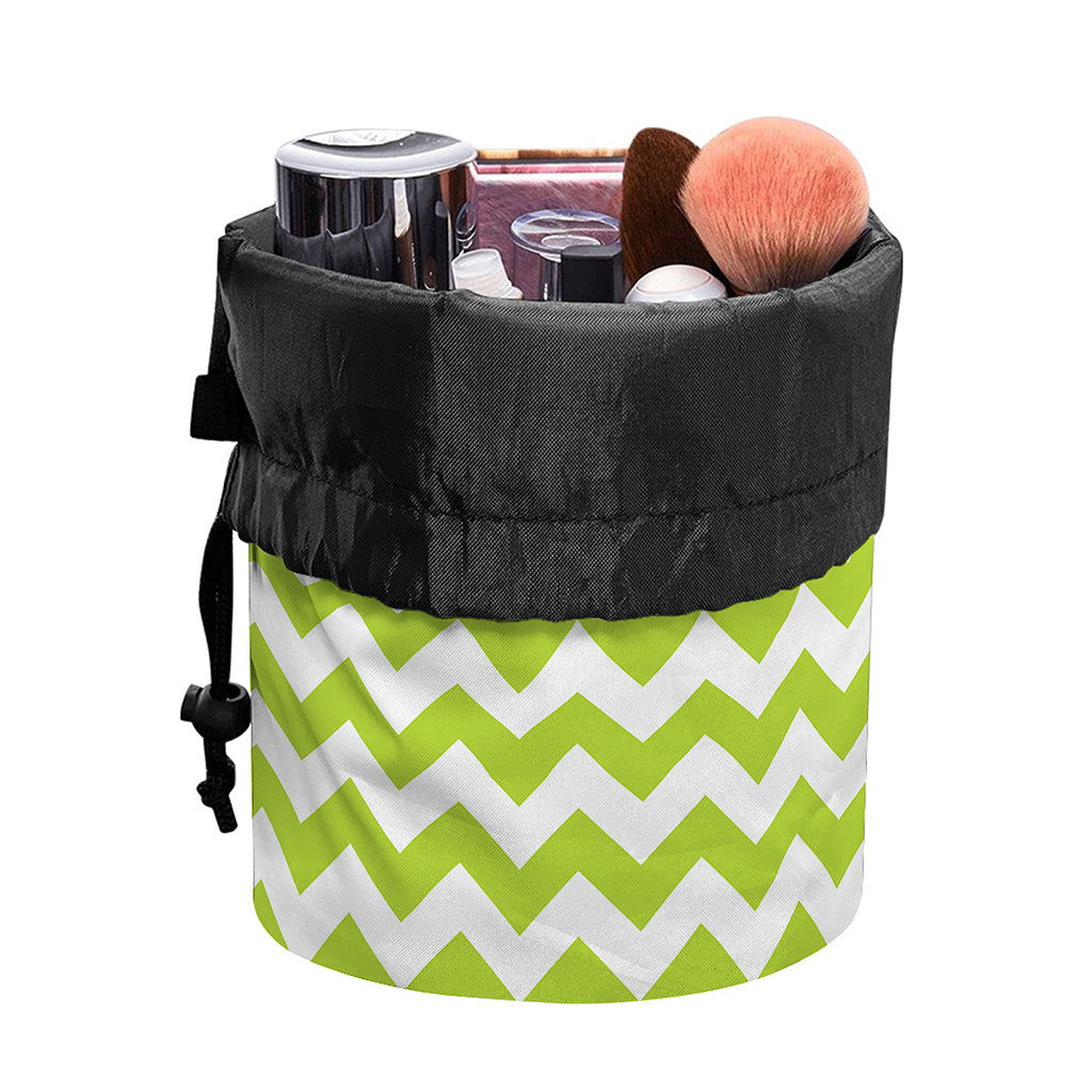 Lime Green And White Chevron Print Drawstring Makeup Bag