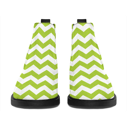Lime Green And White Chevron Print Flat Ankle Boots