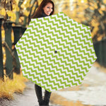 Lime Green And White Chevron Print Foldable Umbrella