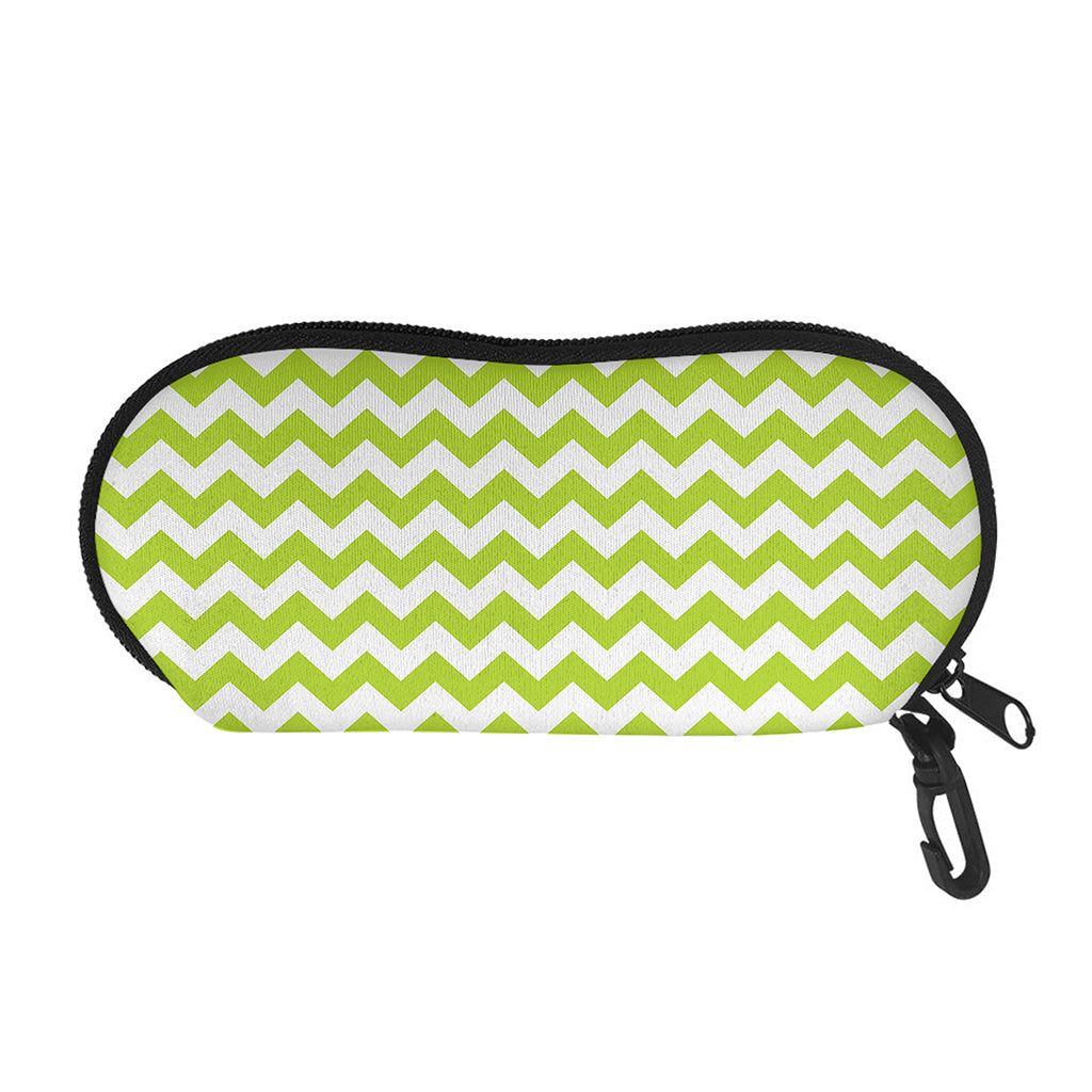 Lime Green And White Chevron Print Glasses Case