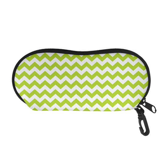 Lime Green And White Chevron Print Glasses Case