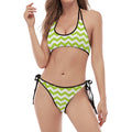 Lime Green And White Chevron Print Halter Scoop Tie Side Bikini