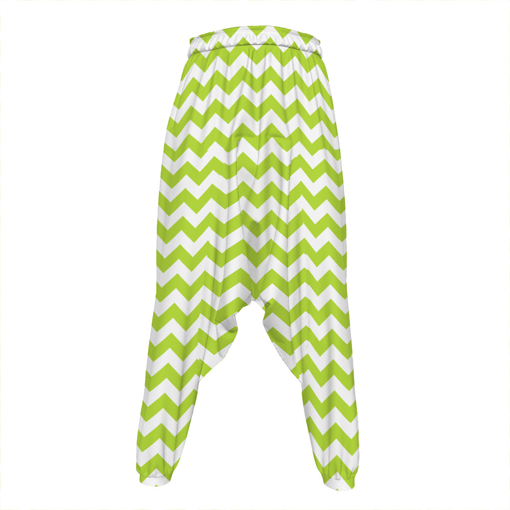 Lime Green And White Chevron Print Hammer Pants
