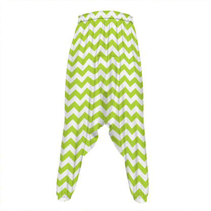 Lime Green And White Chevron Print Hammer Pants