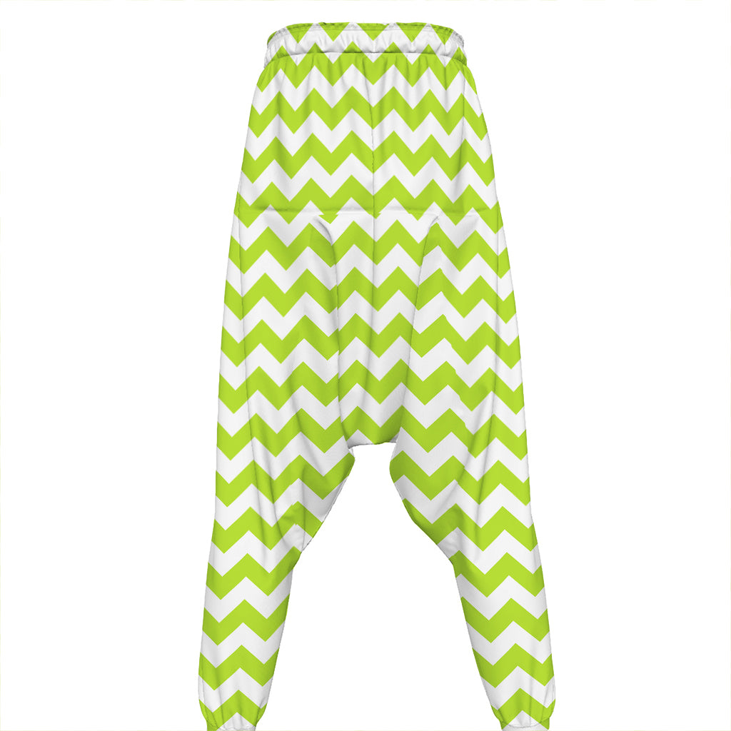 Lime Green And White Chevron Print Hammer Pants