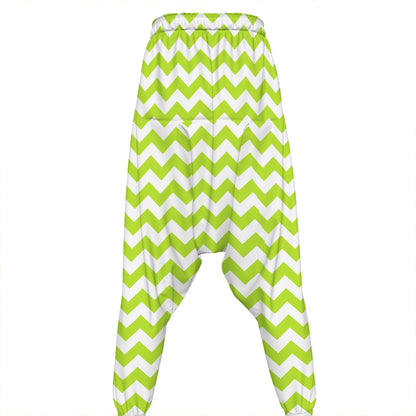 Lime Green And White Chevron Print Hammer Pants