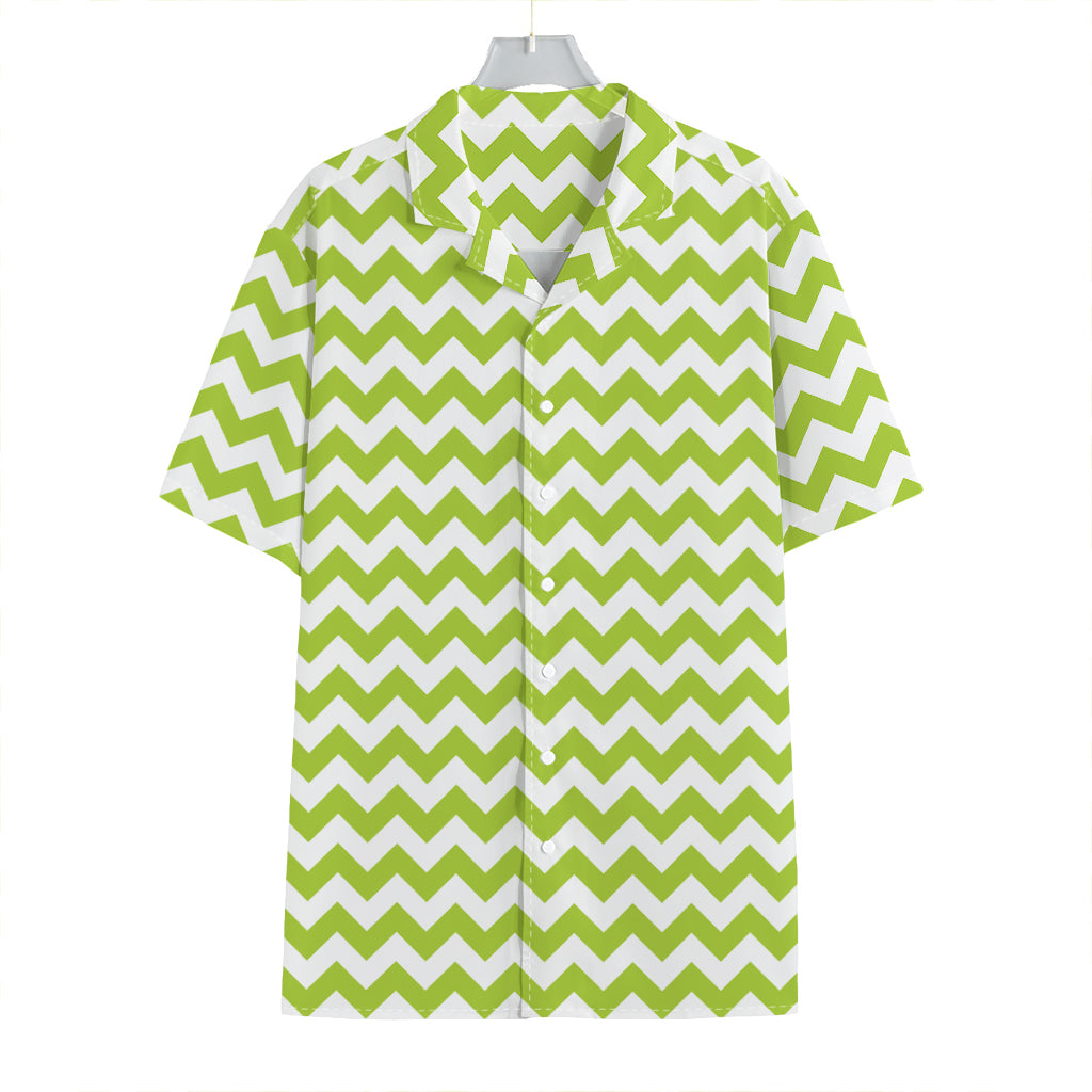 Lime Green And White Chevron Print Hawaiian Shirt