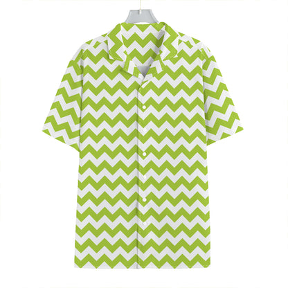 Lime Green And White Chevron Print Hawaiian Shirt