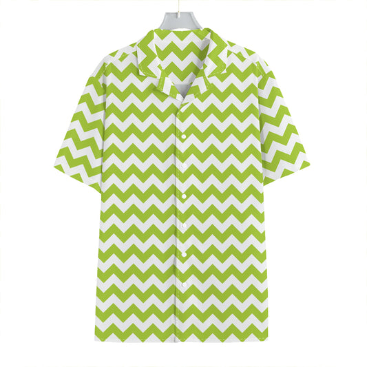 Lime Green And White Chevron Print Hawaiian Shirt