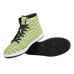 Lime Green And White Chevron Print High Top Leather Sneakers