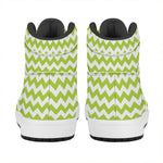 Lime Green And White Chevron Print High Top Leather Sneakers