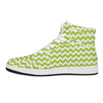 Lime Green And White Chevron Print High Top Leather Sneakers