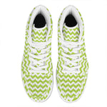 Lime Green And White Chevron Print High Top Leather Sneakers