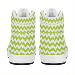 Lime Green And White Chevron Print High Top Leather Sneakers