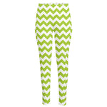 Lime Green And White Chevron Print High-Waisted Pocket Leggings