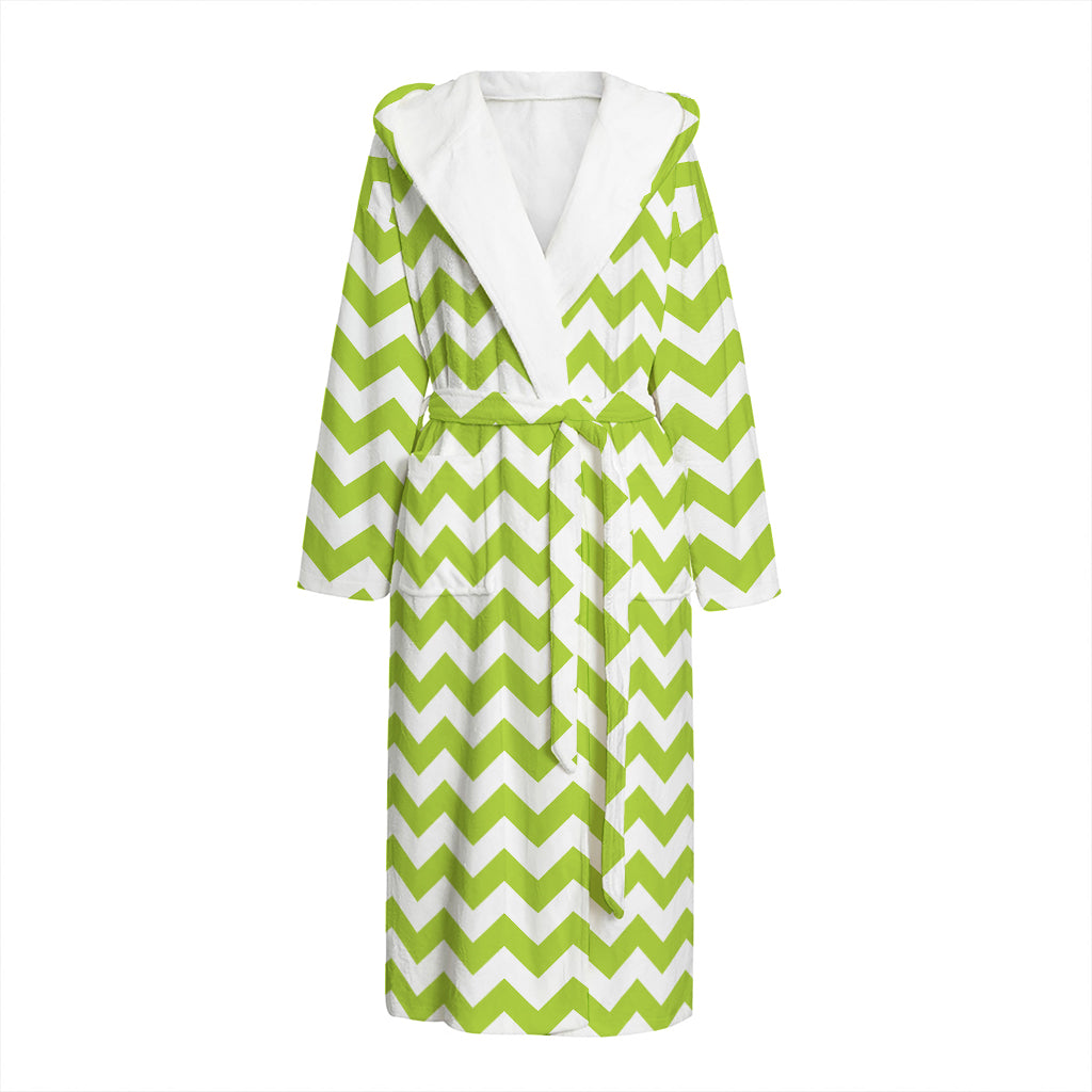 Lime Green And White Chevron Print Hooded Bathrobe