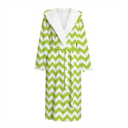 Lime Green And White Chevron Print Hooded Bathrobe