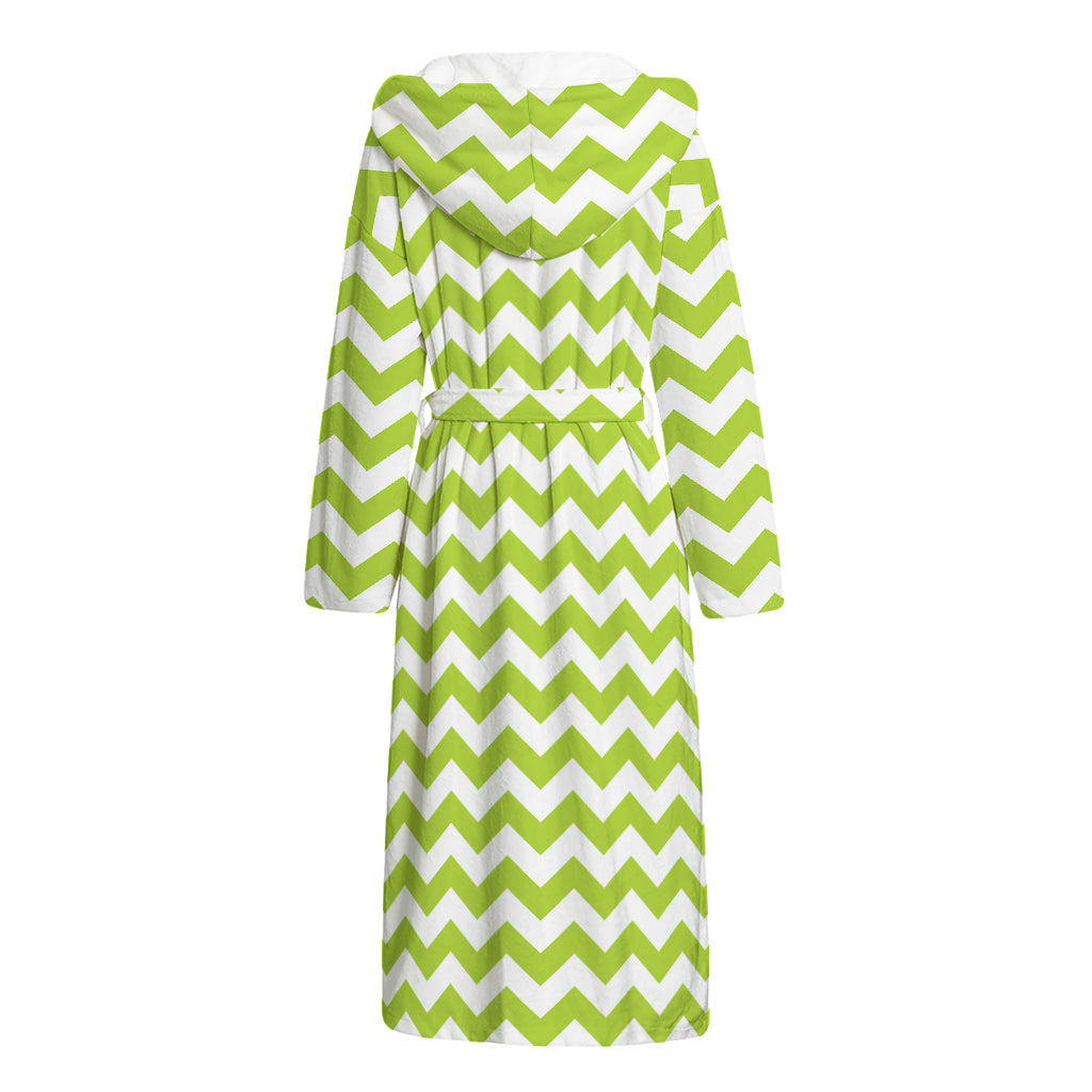 Lime Green And White Chevron Print Hooded Bathrobe
