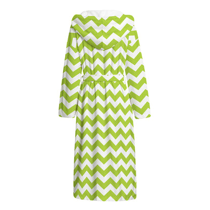 Lime Green And White Chevron Print Hooded Bathrobe