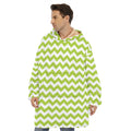 Lime Green And White Chevron Print Hoodie Blanket