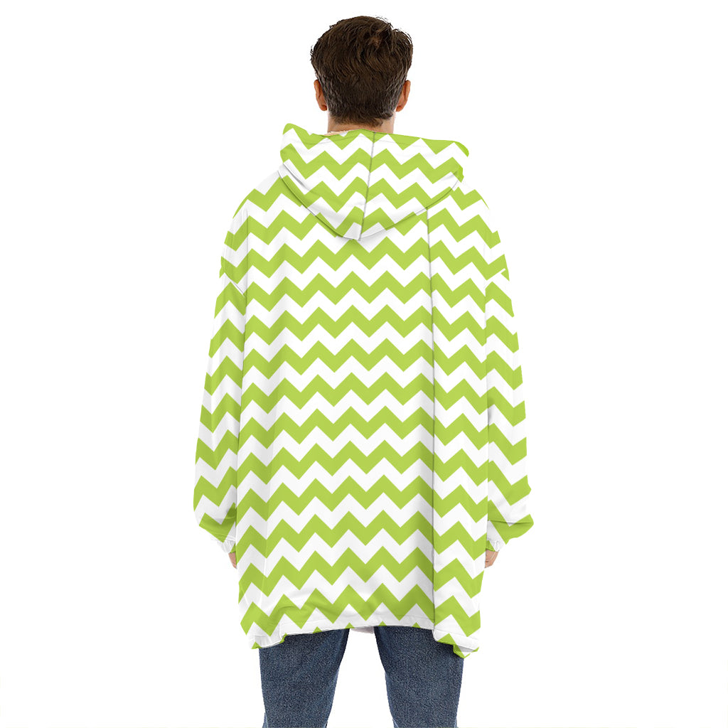 Lime Green And White Chevron Print Hoodie Blanket