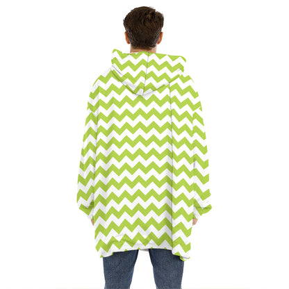 Lime Green And White Chevron Print Hoodie Blanket