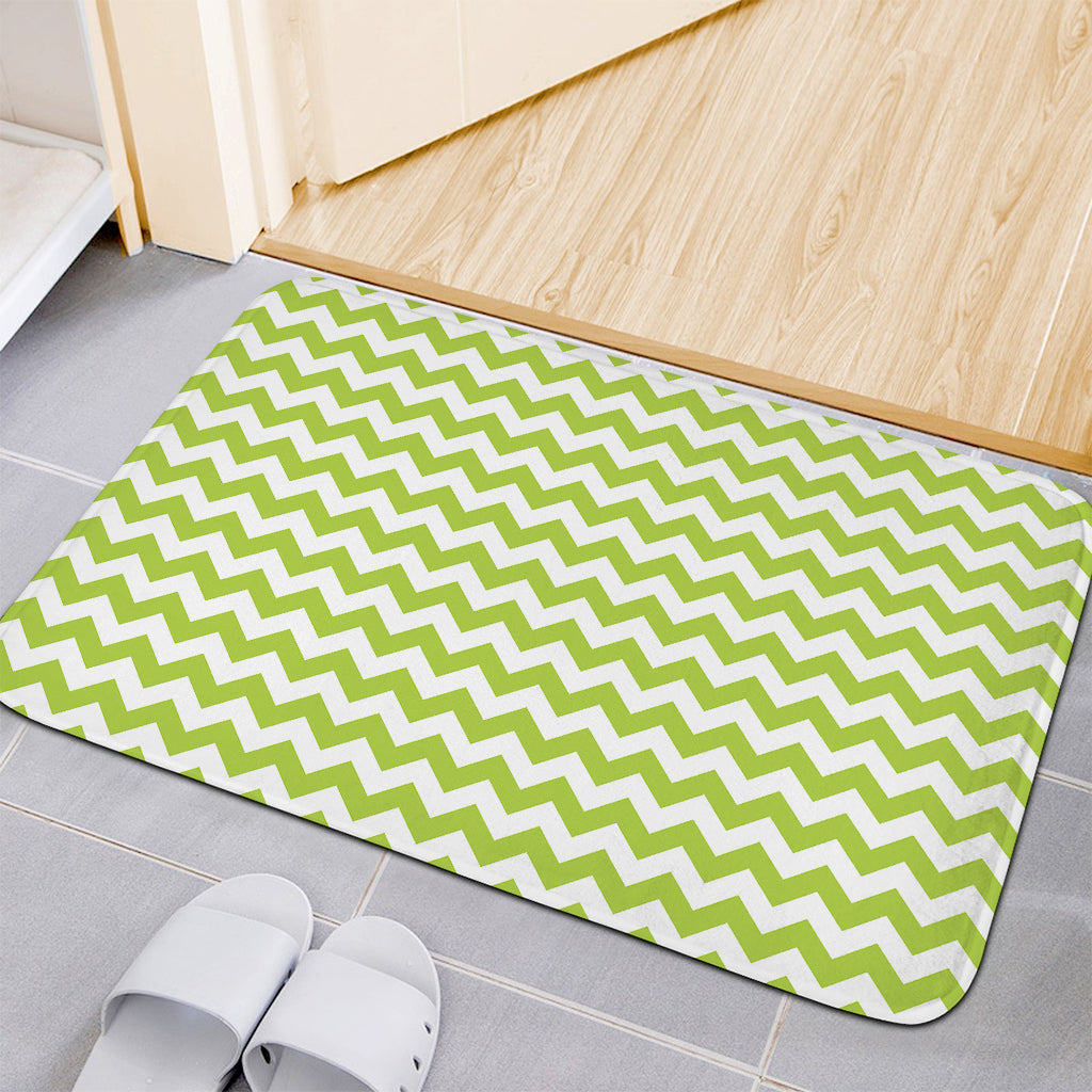 Lime Green And White Chevron Print Indoor Door Mat