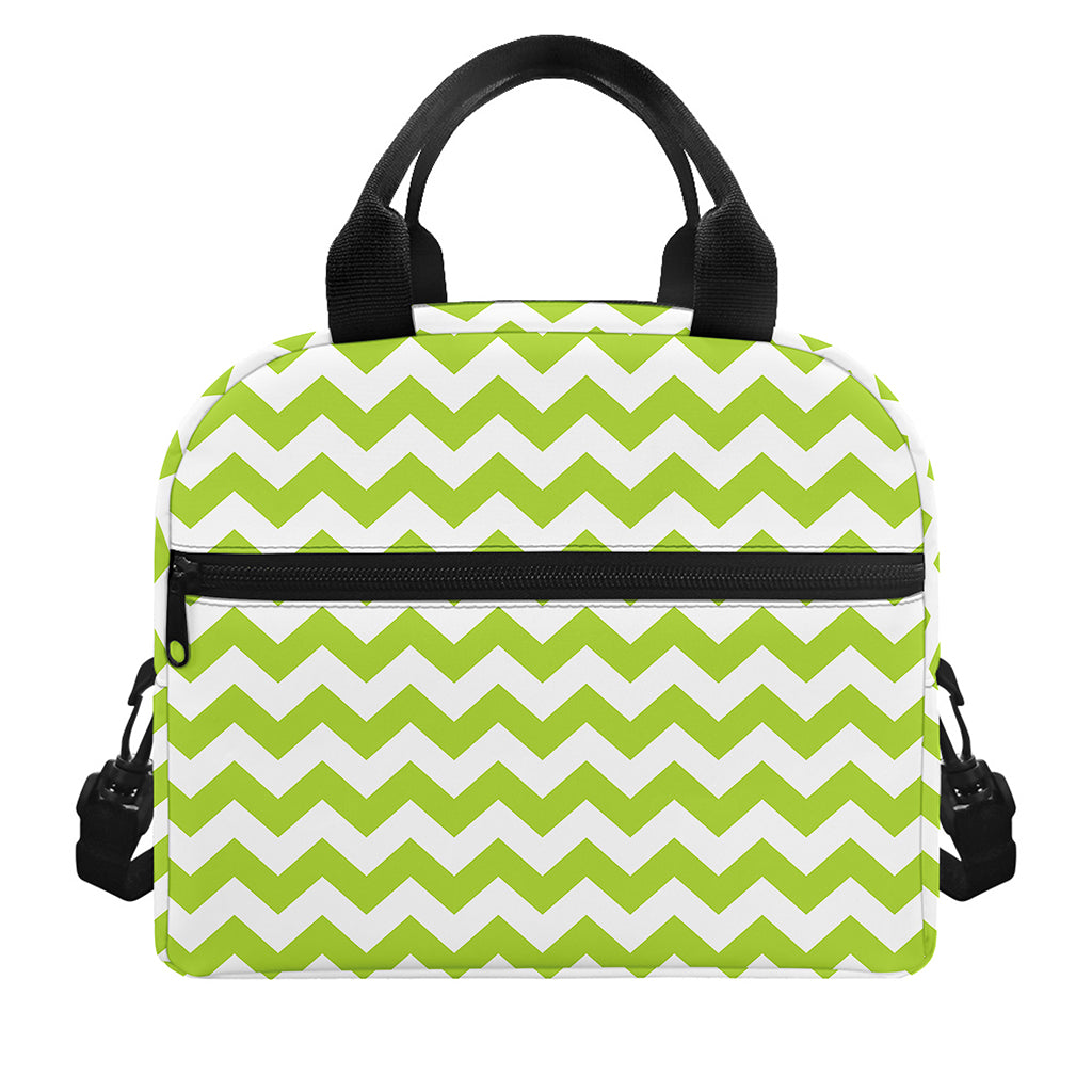 Lime Green And White Chevron Print Insulated Lunch Bag