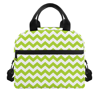 Lime Green And White Chevron Print Insulated Lunch Bag