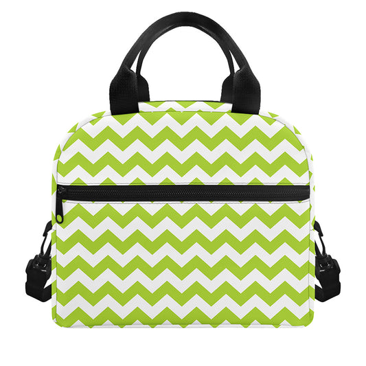 Lime Green And White Chevron Print Insulated Lunch Bag