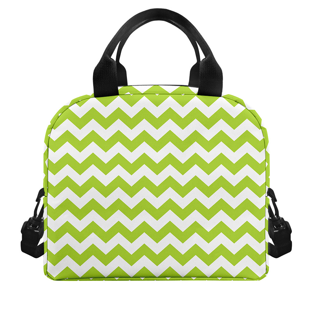 Lime Green And White Chevron Print Insulated Lunch Bag