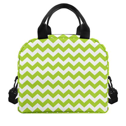 Lime Green And White Chevron Print Insulated Lunch Bag