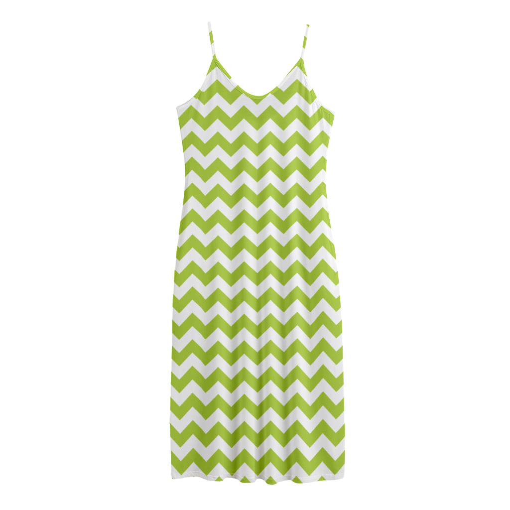 Lime Green And White Chevron Print Jersey Midi Cami Dress
