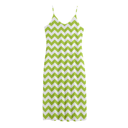Lime Green And White Chevron Print Jersey Midi Cami Dress