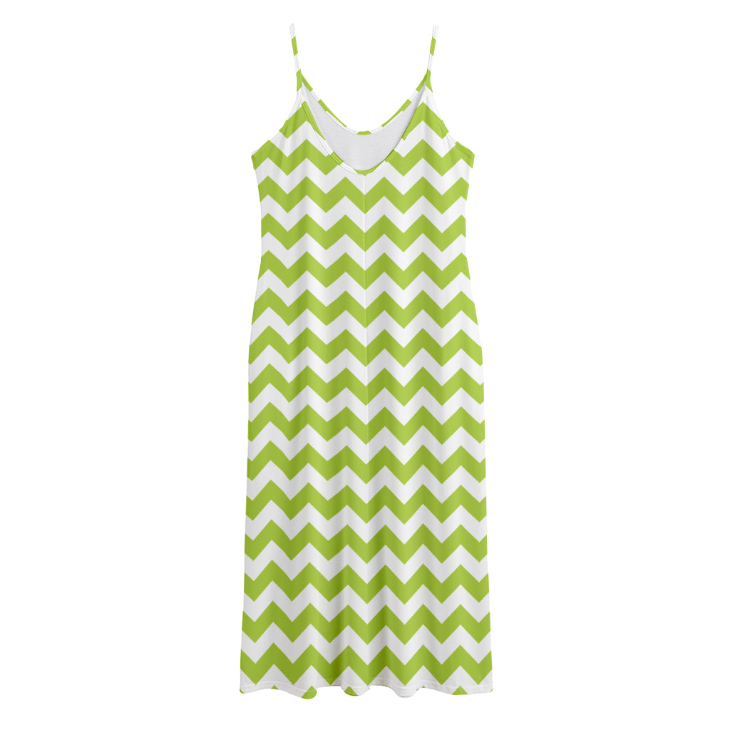 Lime Green And White Chevron Print Jersey Midi Cami Dress