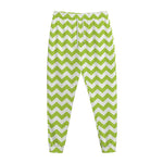 Lime Green And White Chevron Print Jogger Pants