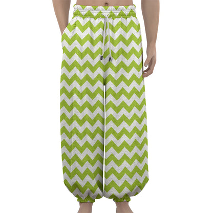 Lime Green And White Chevron Print Lantern Pants